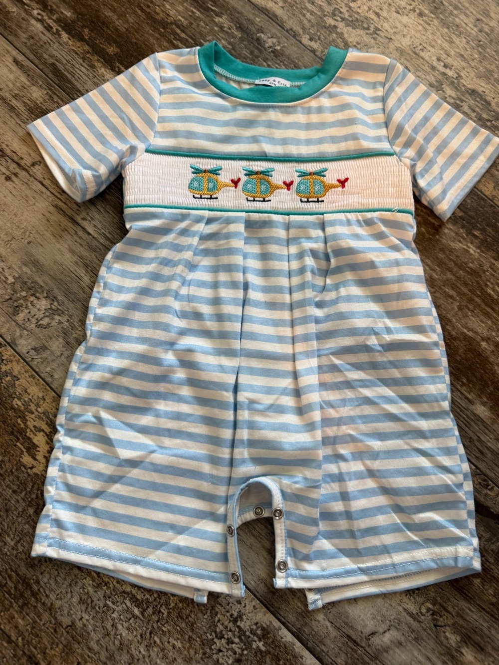 Striped Blue & White Helicopter Smocked Romper